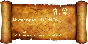 Nicsinger Milán névjegykártya